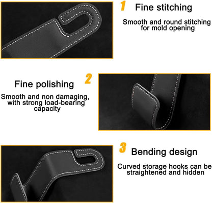 2PCS Car Seat Headrest Hook, Leather Vehicle Seatback Organizer Hanger for Hanging Purses Bags Coats, Auto Seat Back Storage Hook Accessories, Universal for SUV, Sedan, Truck (Black)