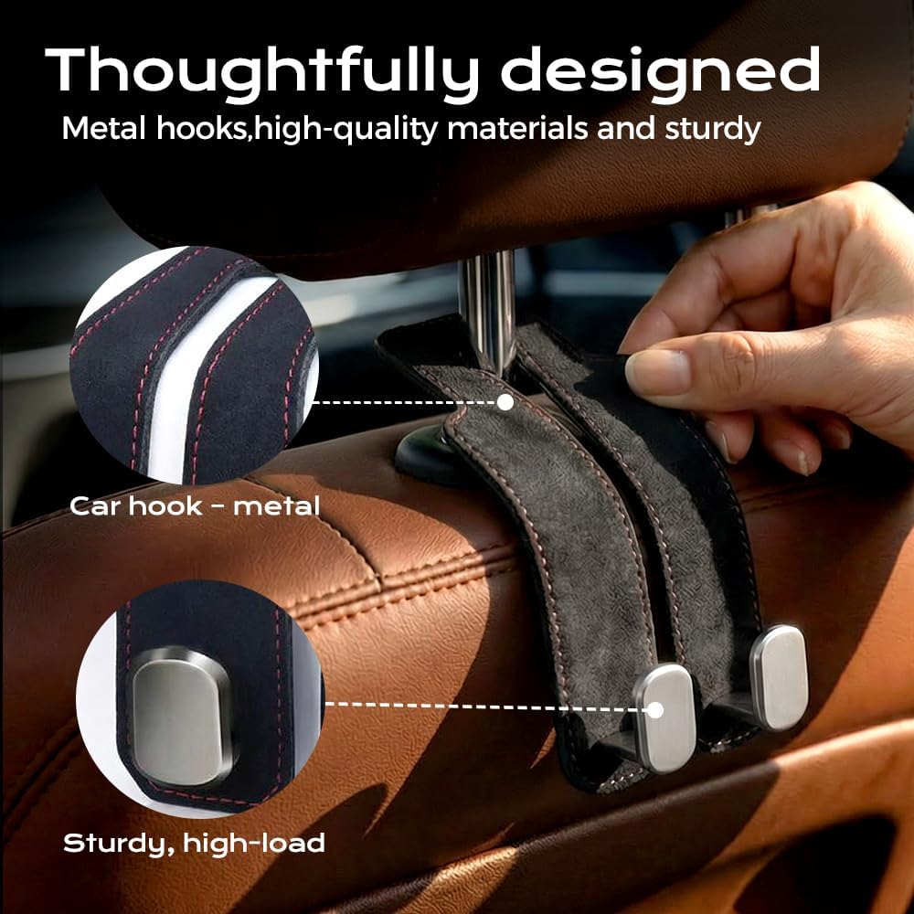 2 Pcs Car Seat Back Storage Hook, 2026 New Heavy Duty Headrest Hooks for Car, Durable Car Seat Hooks Holder Organizer for Purse Bags Handbags Interior Accessories