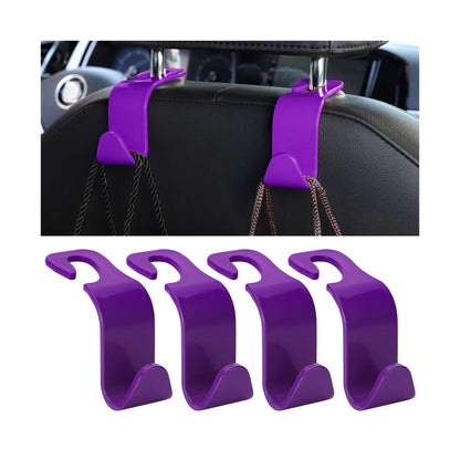 4PCS Car Seat Headrest Hooks for Bags and Coats, Purple