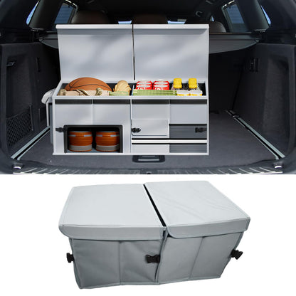 Car Trunk Organizer, Collapsible Multi Compartment Car Storage Box with Lid & Reinforced Handles, Adjustable Waterproof Storage Organizer Accessories for SUVs Cars Trucks (Black)