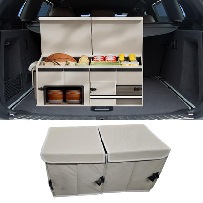 Car Trunk Organizer, Collapsible Multi Compartment Car Storage Box with Lid & Reinforced Handles, Adjustable Waterproof Storage Organizer Accessories for SUVs Cars Trucks (Black)
