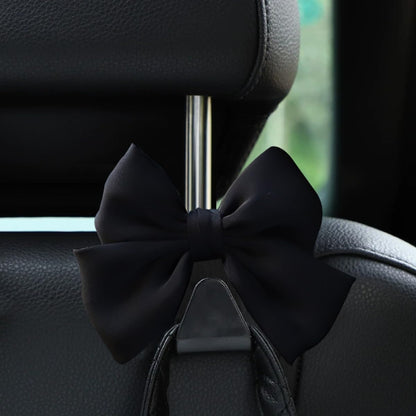Car Seat Headrest Hook, 2PCS Cute Bow Knot Vehicle Seatback Hanging Storage Organizer, Seat Back Hanger for Purse Coat Umbrella, Universal Automotive Interior Decor Accessories (Black)