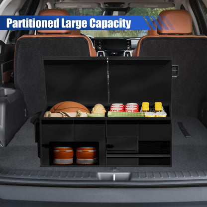 Car Trunk Organizer, Collapsible Multi Compartment Car Storage Box with Lid & Reinforced Handles, Adjustable Waterproof Storage Organizer Accessories for SUVs Cars Trucks (Black)