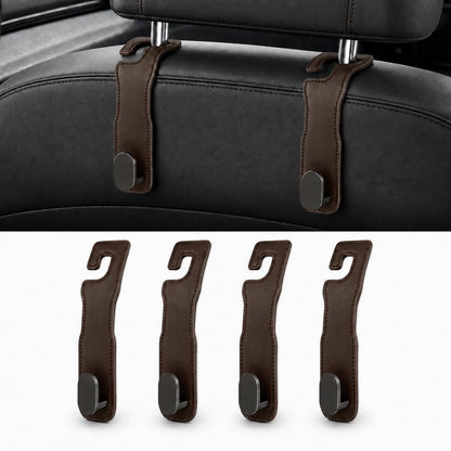4-Pack Car Seat Hooks for Headrest, PU Leather & Stainless Steel Seat Organizer for Purses, Bags (Holds 44 lbs),Car Seat Hooks Universal Fit for All Cars, Easy Installation