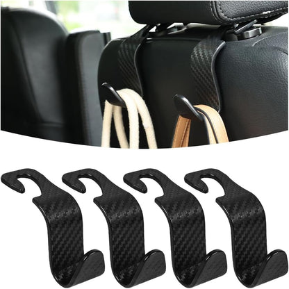 Osilly Car Seat Headrest Hook, 4 Pack Auto Seat Hanger Storage Organizer for Purse Handbag Coats Grocery Bags, Car Interior Accessories, Universal Vehicle Backseat Plastic Hanging Hook (Black2)