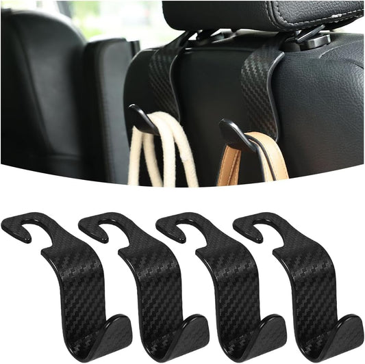 Osilly Car Seat Headrest Hook, 4 Pack Auto Seat Hanger Storage Organizer for Purse Handbag Coats Grocery Bags, Car Interior Accessories, Universal Vehicle Backseat Plastic Hanging Hook (Black2)