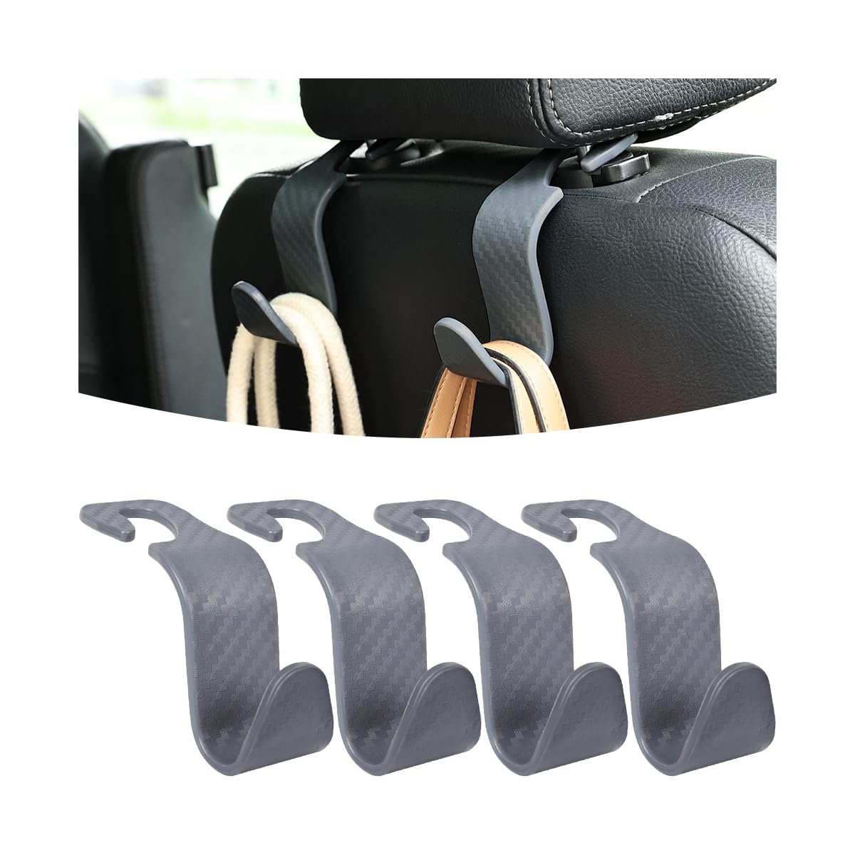 Osilly Car Seat Headrest Hook, 4 Pack Auto Seat Hanger Storage Organizer for Purse Handbag Coats Grocery Bags, Car Interior Accessories, Universal Vehicle Backseat Plastic Hanging Hook (Black2)