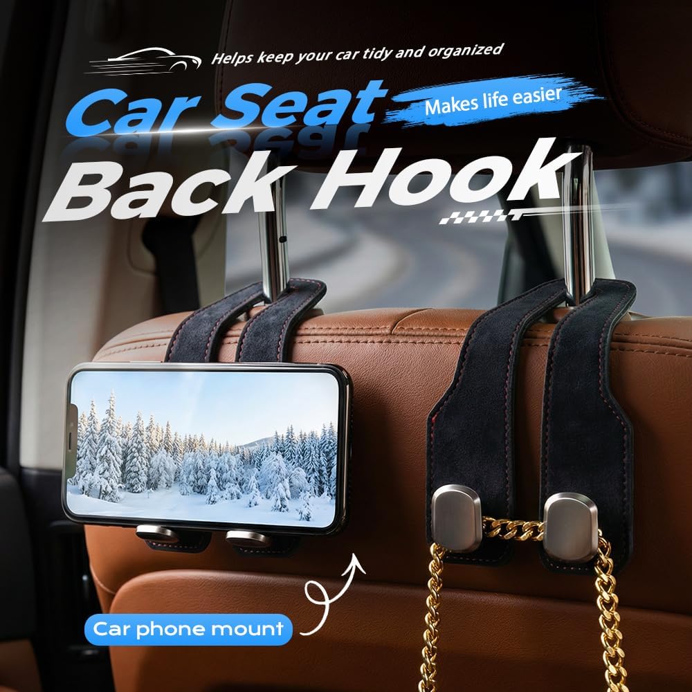 2 Pcs Car Seat Back Storage Hook, 2026 New Heavy Duty Headrest Hooks for Car, Durable Car Seat Hooks Holder Organizer for Purse Bags Handbags Interior Accessories