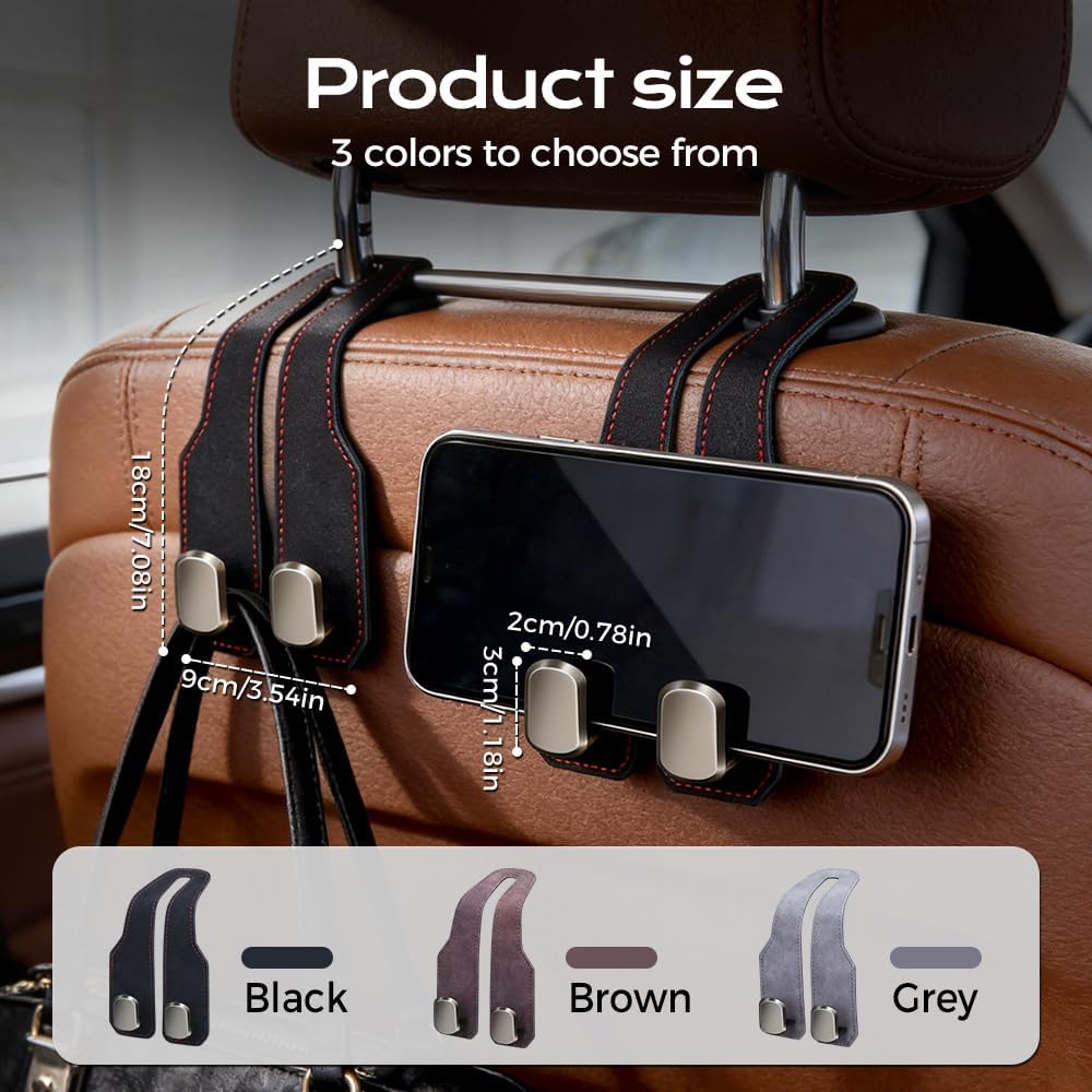 2 Pcs Car Seat Back Storage Hook, 2026 New Heavy Duty Headrest Hooks for Car, Durable Car Seat Hooks Holder Organizer for Purse Bags Handbags Interior Accessories