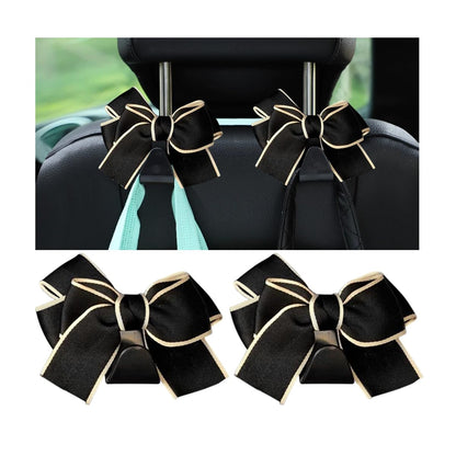 Car Seat Headrest Hook, 2PCS Cute Bow Knot Vehicle Seatback Hanging Storage Organizer, Seat Back Hanger for Purse Coat Umbrella, Universal Automotive Interior Decor Accessories (Black)