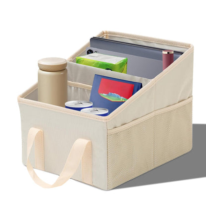 Craedli Car Seat Organizer, Collapsible Trunk Organizer Backseat Car Storage Box with 2 Compartments and Multiple Pockets, Passenger Seat Organizer with Handles for Front/Back Consoles (Beige)