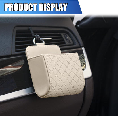 Car Vent Storage Bag, Leather Car Dashboard Organizer Pocket, Beige