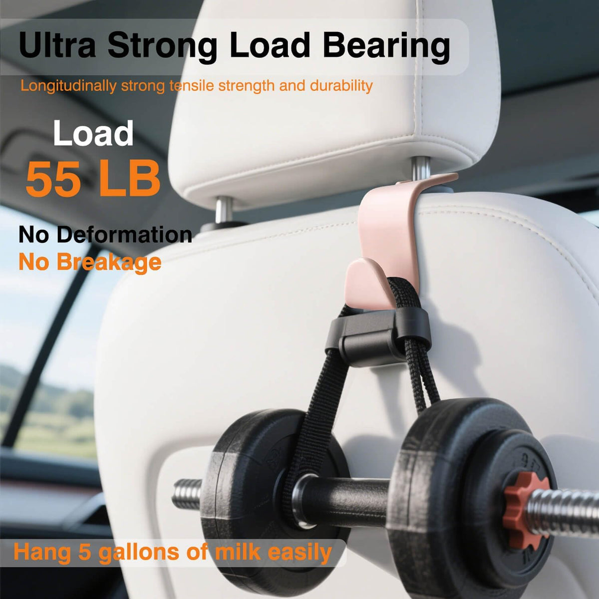 4-Pack Car Seat Hooks - 55 lb Each, Fits 0.32-0.55 in Headrest Rods