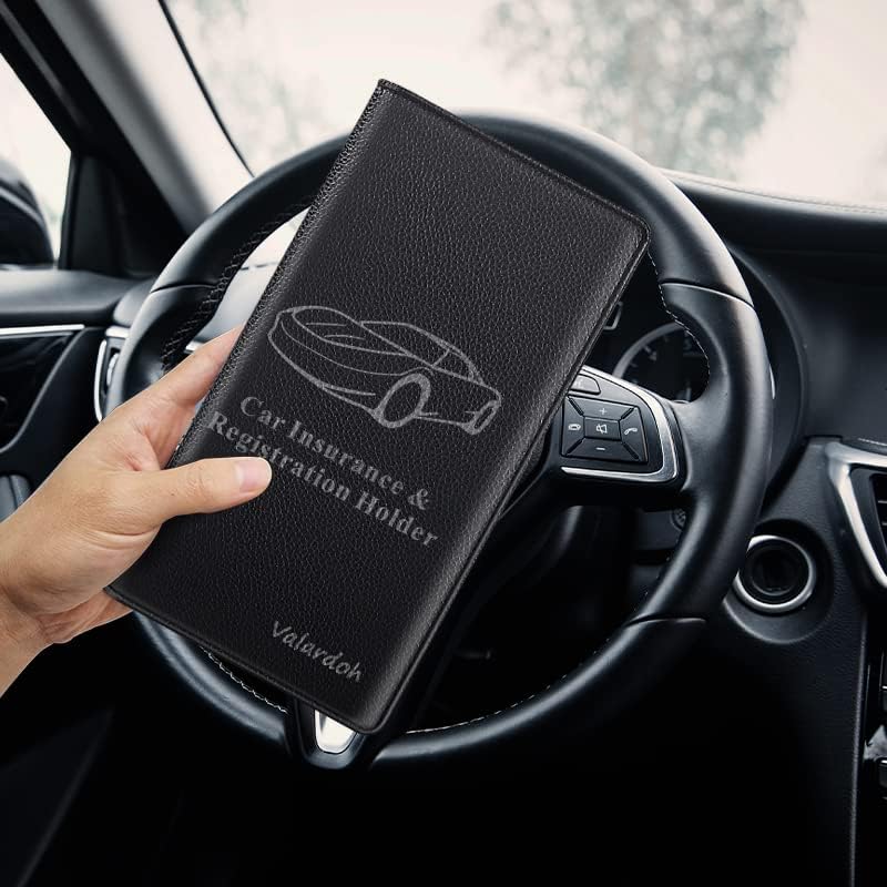 Valardoh Premium Car Registration and Insurance Card Holder, Car Document Holder for Cards, Driver License & other Essential Documents (Black)