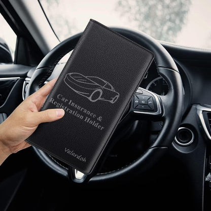 Valardoh Premium Car Registration and Insurance Card Holder, Car Document Holder for Cards, Driver License & other Essential Documents (Black)