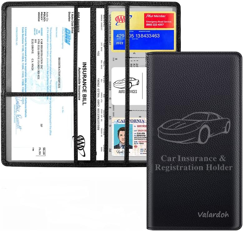 Valardoh Premium Car Registration and Insurance Card Holder, Car Document Holder for Cards, Driver License & other Essential Documents (Black)