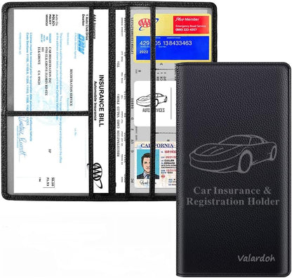 Valardoh Premium Car Registration and Insurance Card Holder, Car Document Holder for Cards, Driver License & other Essential Documents (Black)