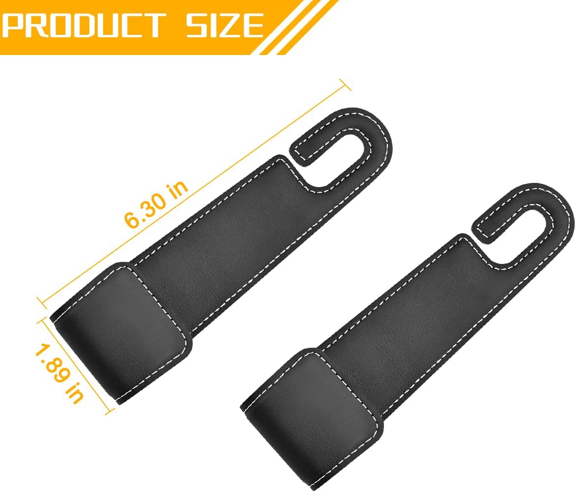 2PCS Car Seat Headrest Hook, Leather Vehicle Seatback Organizer Hanger for Hanging Purses Bags Coats, Auto Seat Back Storage Hook Accessories, Universal for SUV, Sedan, Truck (Black)