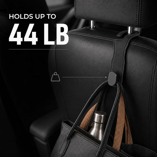 4-Pack Car Seat Hooks for Headrest, PU Leather & Stainless Steel Seat Organizer for Purses, Bags (Holds 44 lbs),Car Seat Hooks Universal Fit for All Cars, Easy Installation