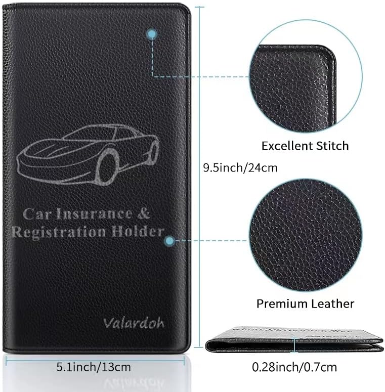 Valardoh Premium Car Registration and Insurance Card Holder, Car Document Holder for Cards, Driver License & other Essential Documents (Black)