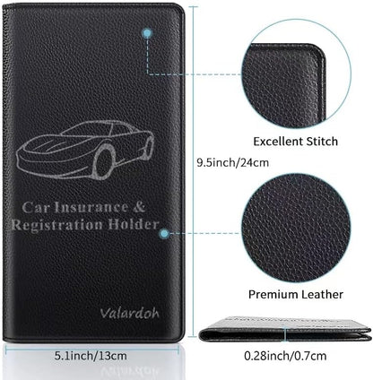 Valardoh Premium Car Registration and Insurance Card Holder, Car Document Holder for Cards, Driver License & other Essential Documents (Black)