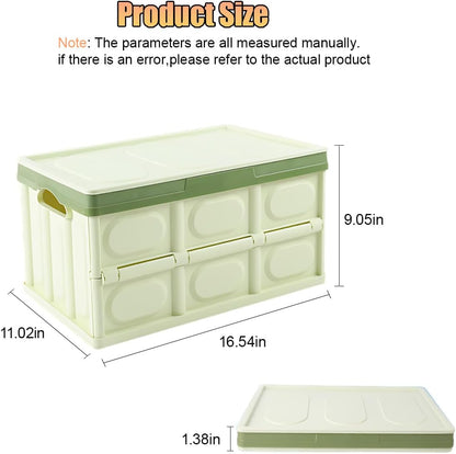Car Trunk Organizer, Foldable Plastic Cargo Storage Box with Lid, Large Car Tool Container with Handles, Universal Automotive Organization Accessories for Camping, Groceries (Light Green)