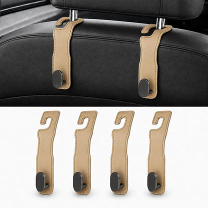 4-Pack Car Seat Hooks for Headrest, PU Leather & Stainless Steel Seat Organizer for Purses, Bags (Holds 44 lbs),Car Seat Hooks Universal Fit for All Cars, Easy Installation