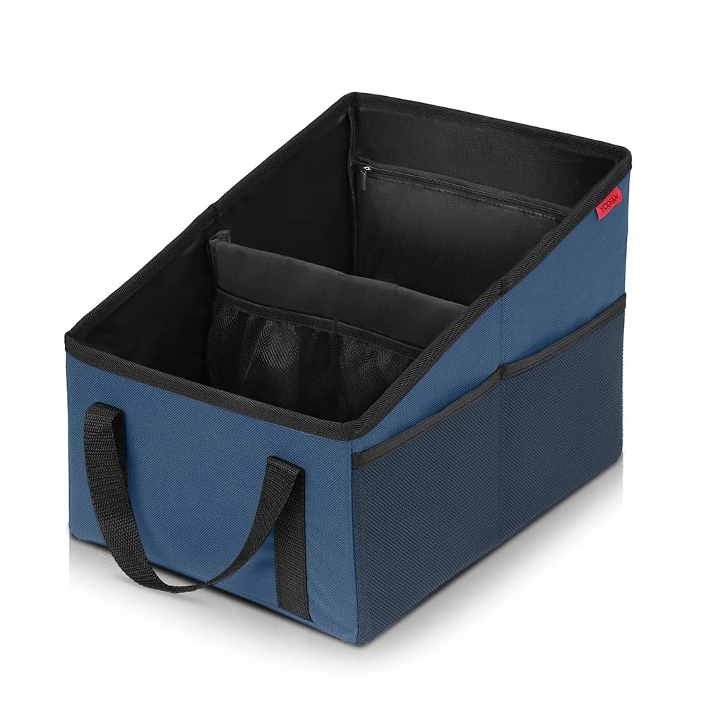 YOOFAN Car Seat Organizer - Passenger Seat Organizer, Collapsible Small Car Seat Storage Organizer for Console Front/Back, Automotive Backseat Organizer with Belt 4 Cup Holders for Kids Accessories