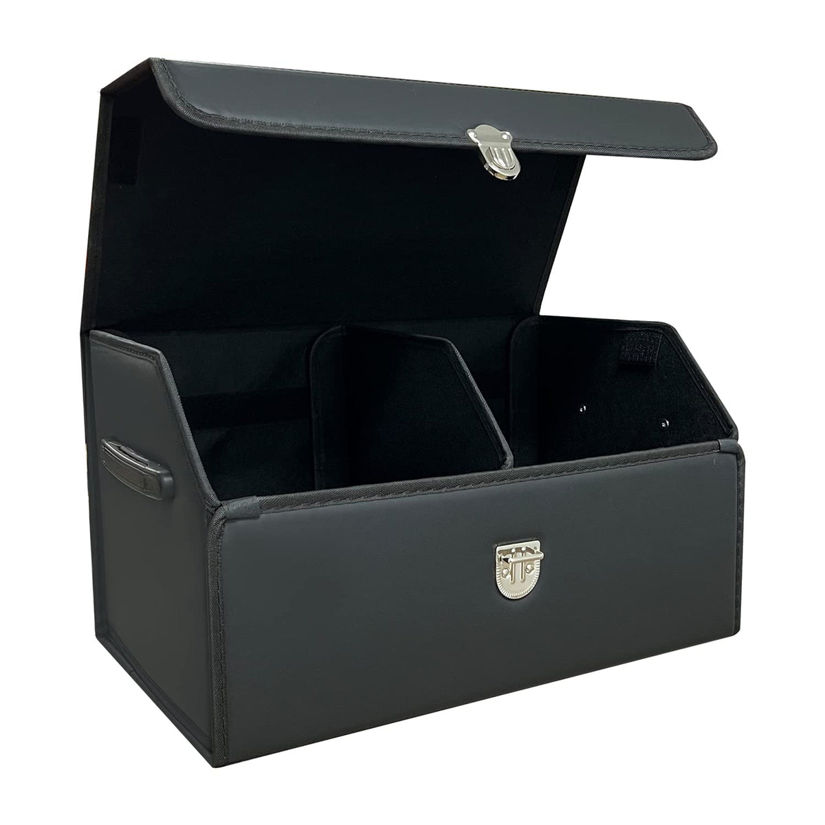 Trunk Organizer for Car With Lid,Foldable Trunk Organizer for SUVs & Sedans,Multi-Functional Leather Storage Box- Black Grid - Small