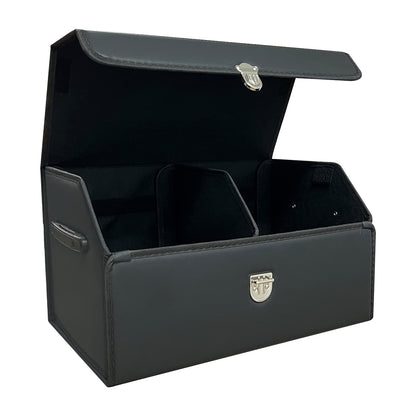 Trunk Organizer for Car With Lid,Foldable Trunk Organizer for SUVs & Sedans,Multi-Functional Leather Storage Box- Black Grid - Small