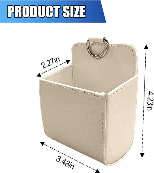Car Vent Storage Bag, Leather Car Dashboard Organizer Pocket, Beige