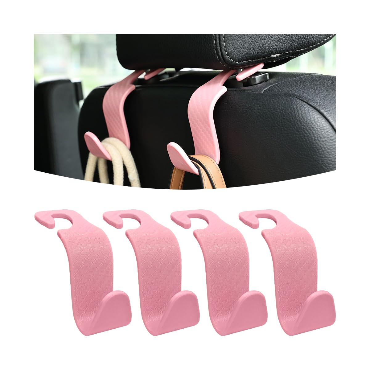 Osilly Car Seat Headrest Hook, 4 Pack Auto Seat Hanger Storage Organizer for Purse Handbag Coats Grocery Bags, Car Interior Accessories, Universal Vehicle Backseat Plastic Hanging Hook (Black2)