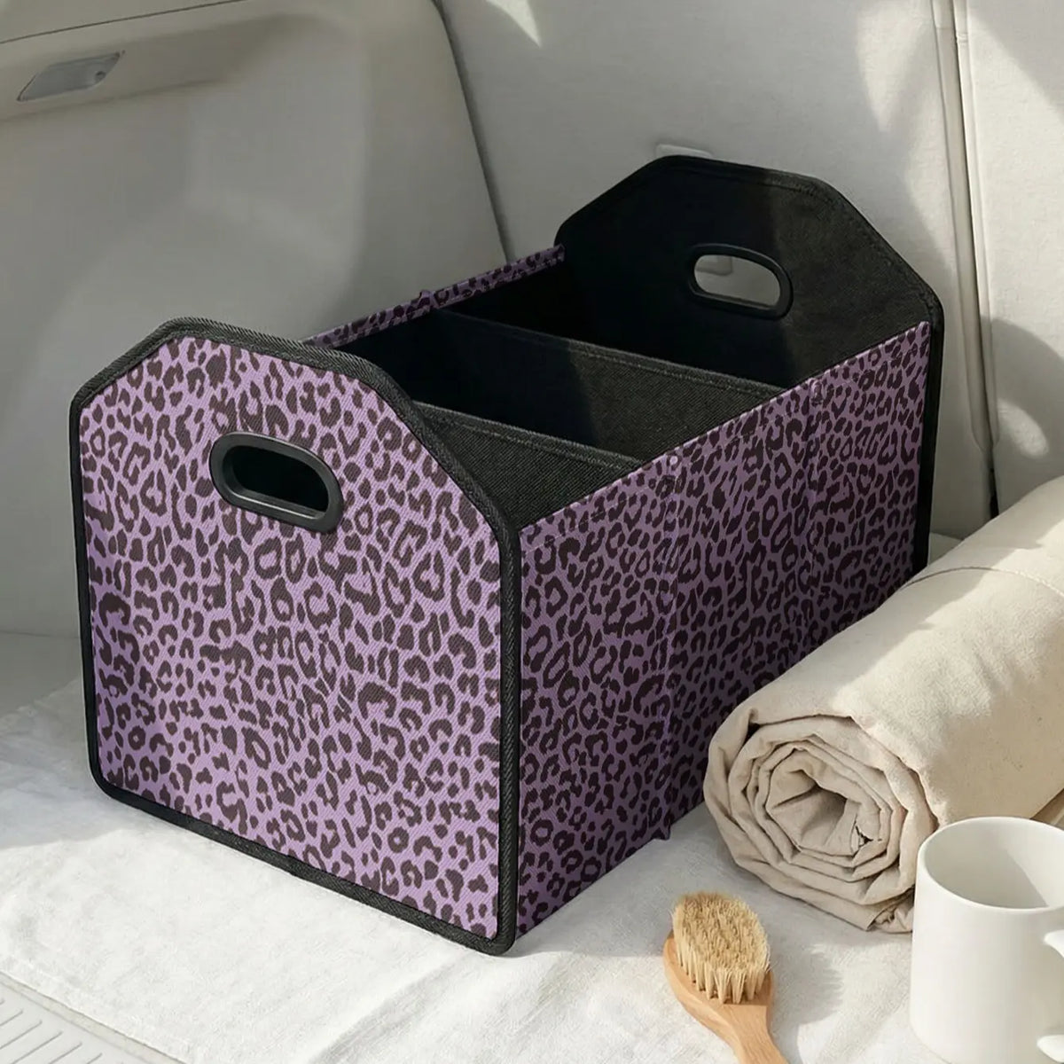 Leopard Print Multifunctional Car Storage Box, Foldable Trunk Organizer with Dividers, Automotive Cargo Holder, Vehicle Organizing Container, Car Organizers and Storage
