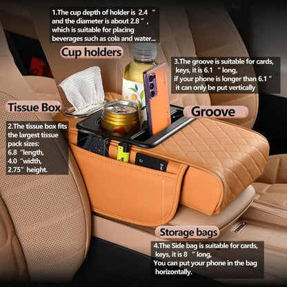 Car Armrest Cushion Center Console Organizer 5-in-1 Car Storage Box with Cup Holder Phone Holder Tissue Box Slot Storage Bags Car Interior Accessories for Sedans