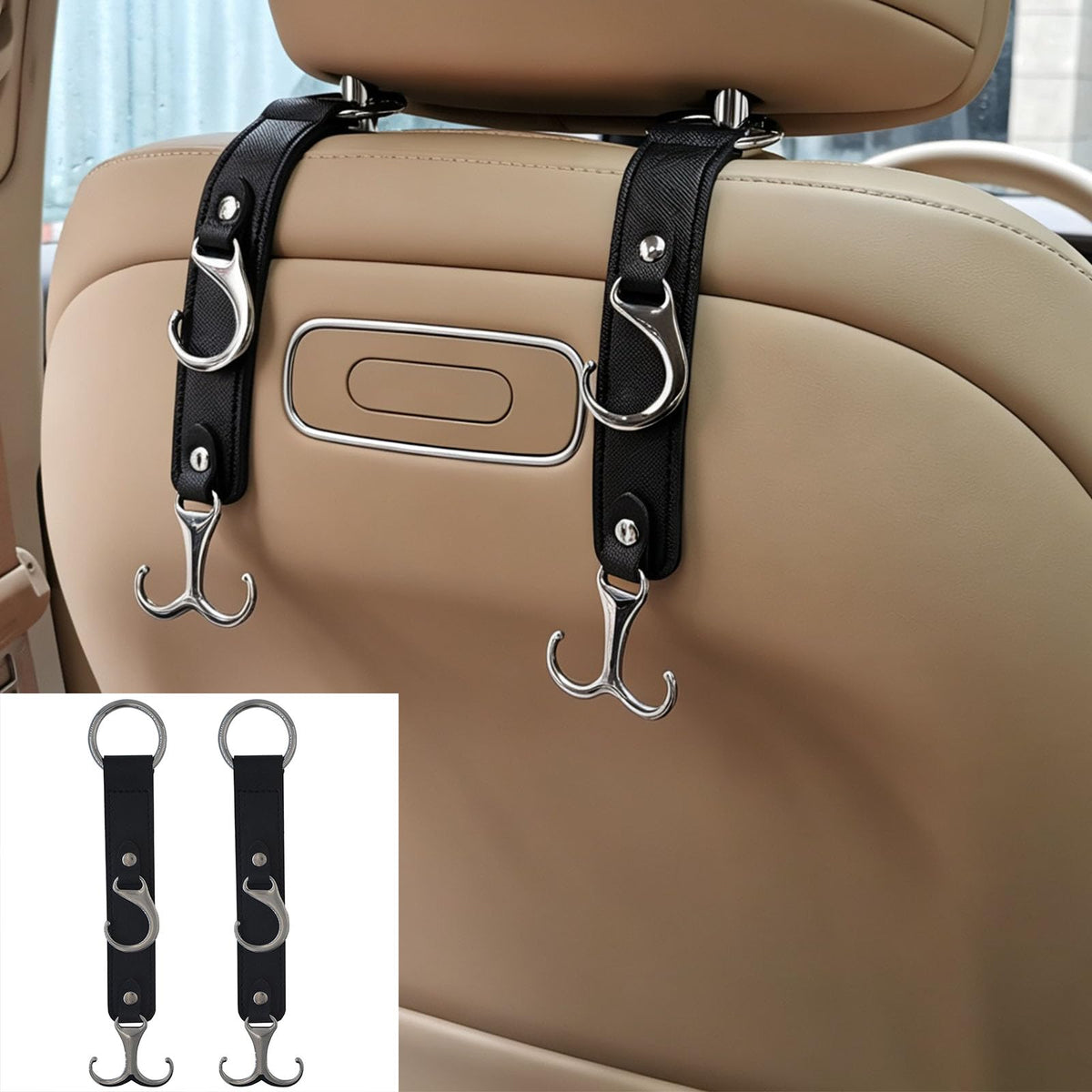 Car Headrest Hook 2 Pack Faux Leather Hanger Purse Bag Holder Purse Hook