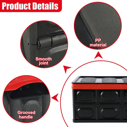 YoRise Car Trunk Organizer, Plastic Waterproof Foldable Car Cargo Storage Box with Lid, Universal Portable Automotive Tool Container Accessories for SUV Truck Sedan (Black)