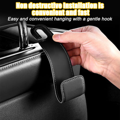 2PCS Car Seat Headrest Hook, Leather Vehicle Seatback Organizer Hanger for Hanging Purses Bags Coats, Auto Seat Back Storage Hook Accessories, Universal for SUV, Sedan, Truck (Black)