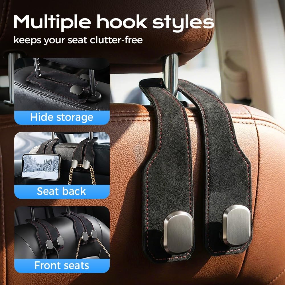 2 Pcs Car Seat Back Storage Hook, 2026 New Heavy Duty Headrest Hooks for Car, Durable Car Seat Hooks Holder Organizer for Purse Bags Handbags Interior Accessories