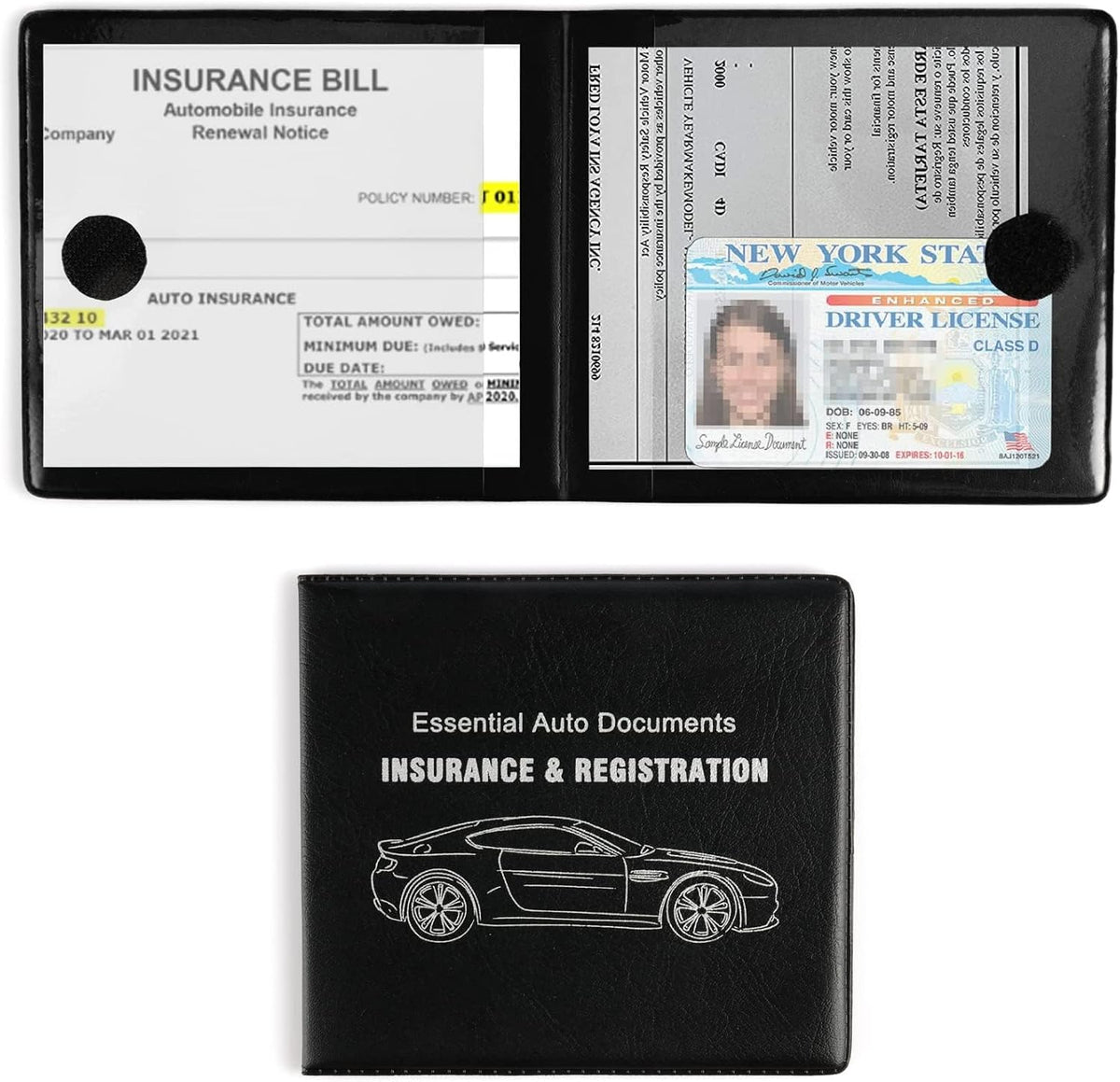 UYYE Car Registration and Insurance Card Holder, Vehicle Glove Box Car Organizer, Interior Car Accessories for Documents, Cards, License - 2 Pack