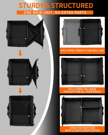 SIBOFUEGO Sturdy Car Trunk Organizer - Firm Inner Panels, Foldable Storage