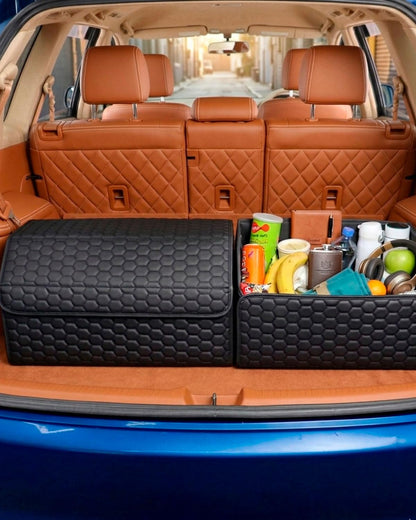 Owleys Trunk Organizer for Car, Lid, PU Leather, 21.6in 50L, 1pc, Black