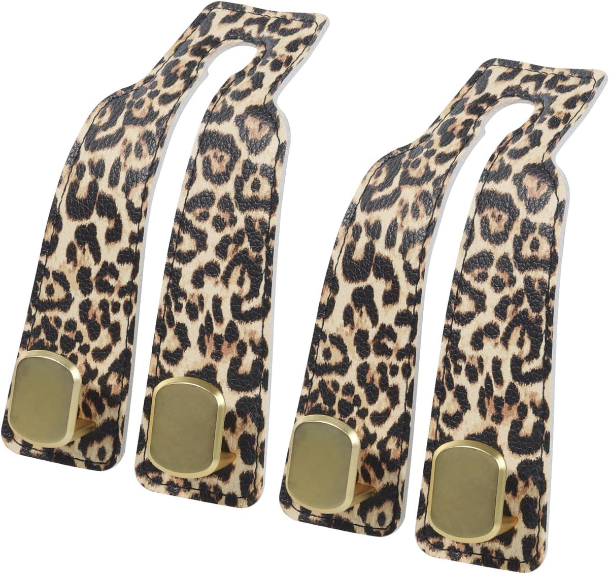Car Seat Hooks for Headrest, Purse Hook & Back Storage Hook, Zinc Alloy & Leather Material Heavy Duty Car Hooks for Purses and Bags,Universal Fit for Most Vehicles (Leopard-2 Pack)