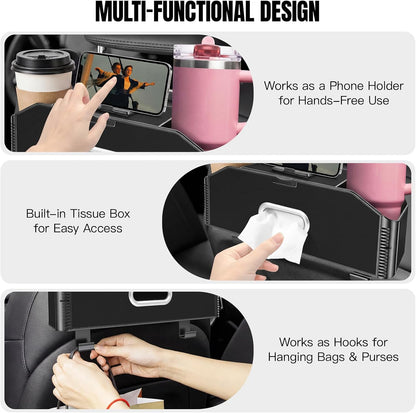 Back Seat Car Organizer, Extendable Cup Holder, Tissue Holder & Hooks