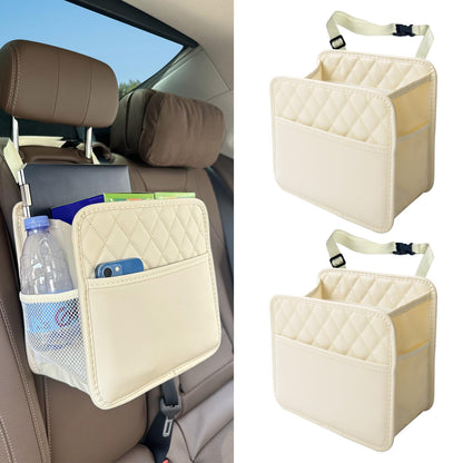 Witaxima Upgrade Car Seat Organizer Backseat with Storage Pockets, Multipurpose Car Organizer Hanging, Car Trash Bag Can,Premium PU Leather Garbage Can 2.14 Gallon Large Capacity, Black.