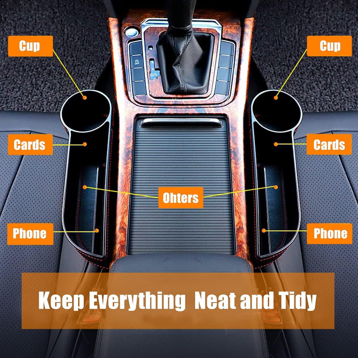 Car Seat Gap Filler Organizer Between Front seat car Organizer and Storage Box, Auto Premium PU Leather Console with Cup Holder, Car Pocket for Interior Essentials (for Driver Side)