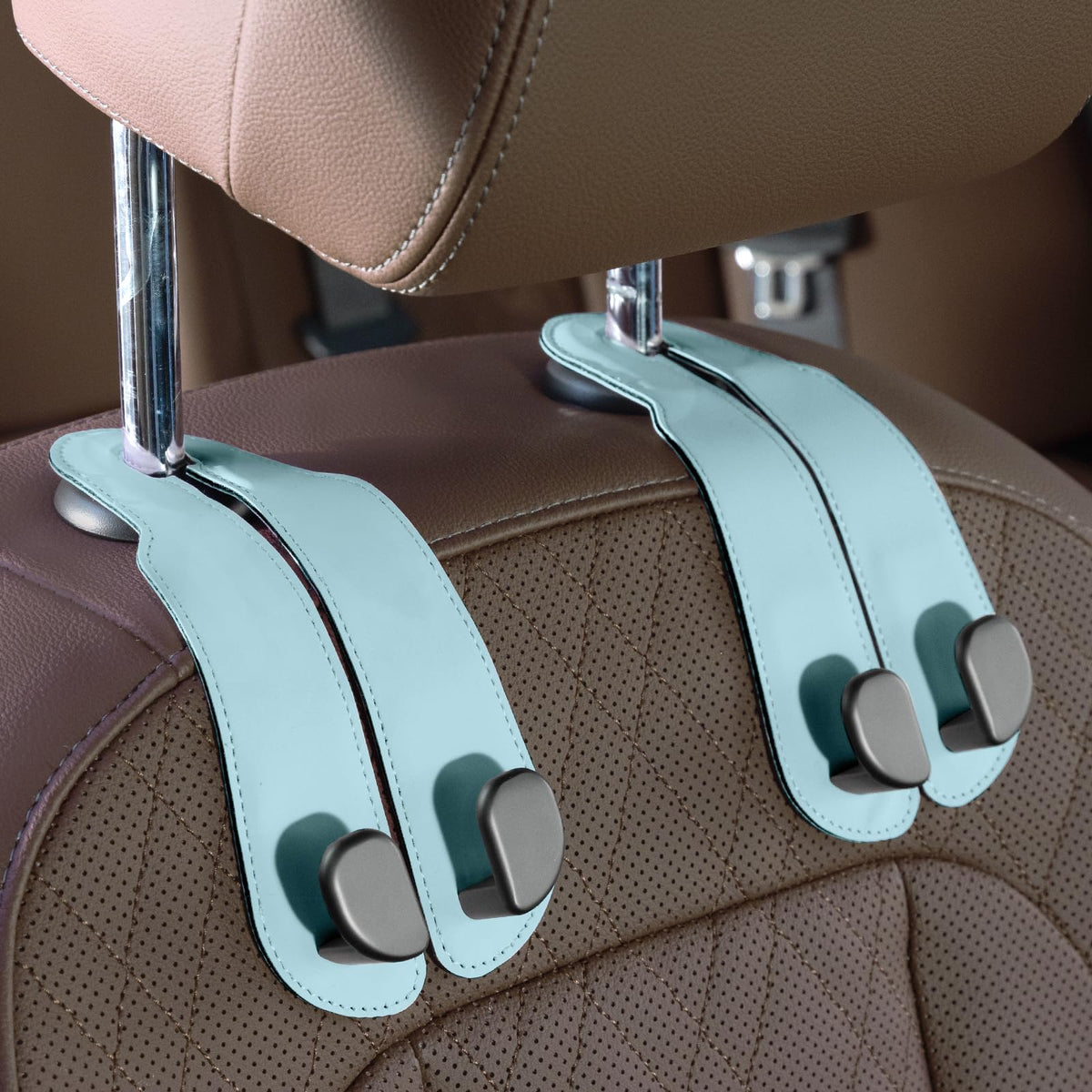 CoBak Purse Hook for Car - Universal Premium Stitched Leather and Aluminum-Magnesium Alloy Double Car Seat Back Storage Hook for Purses, Handbags, Bags (2 Pack),Amethyst Purple