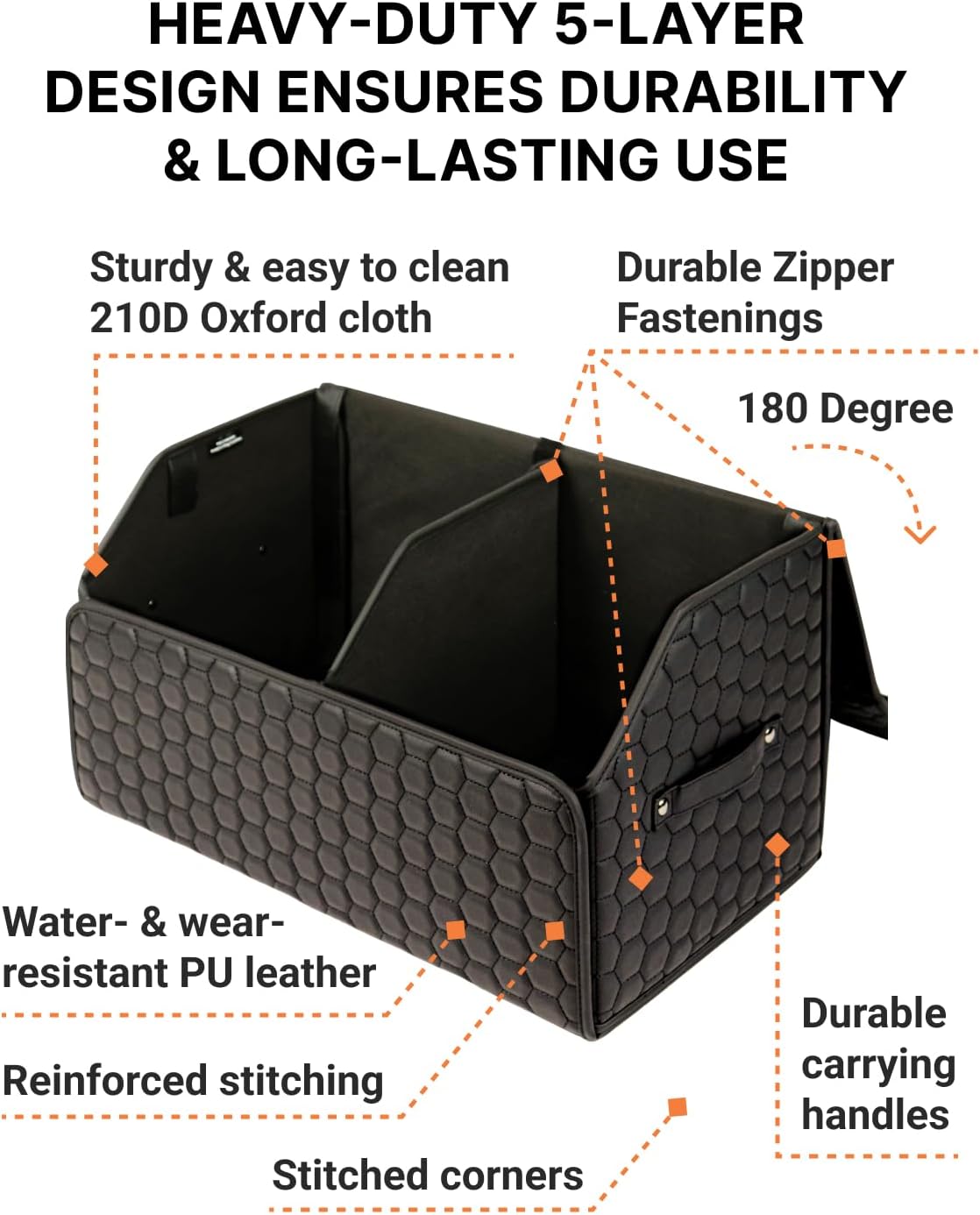 Owleys Trunk Organizer for Car, Lid, PU Leather, 21.6in 50L, 1pc, Black