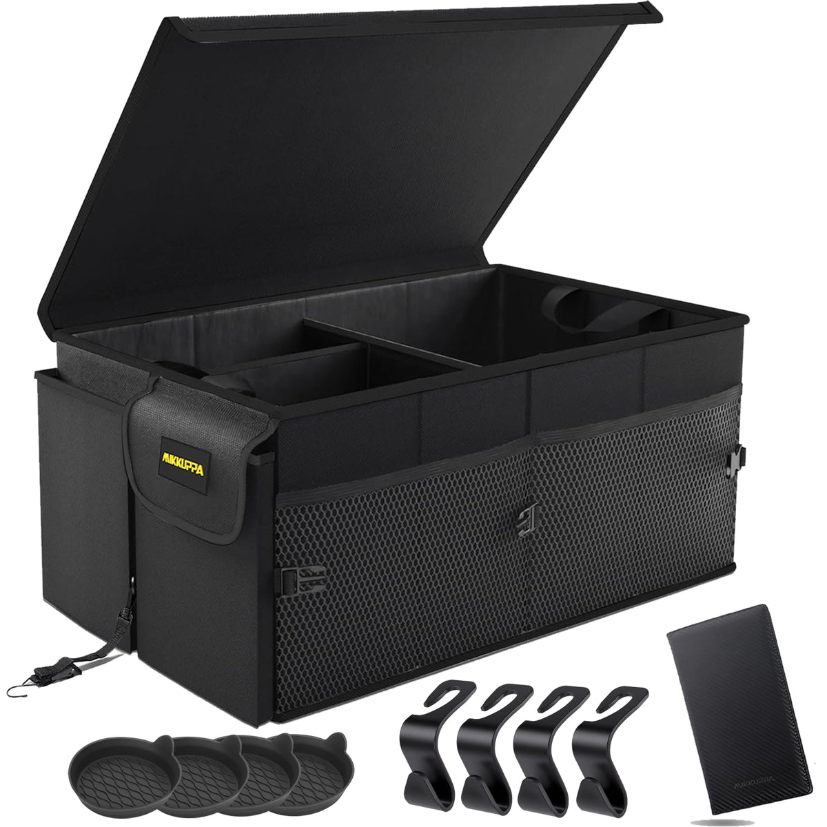 MIKKUPPA Trunk Organizer with Lid - 95L Collapsible Car Organizer, Black