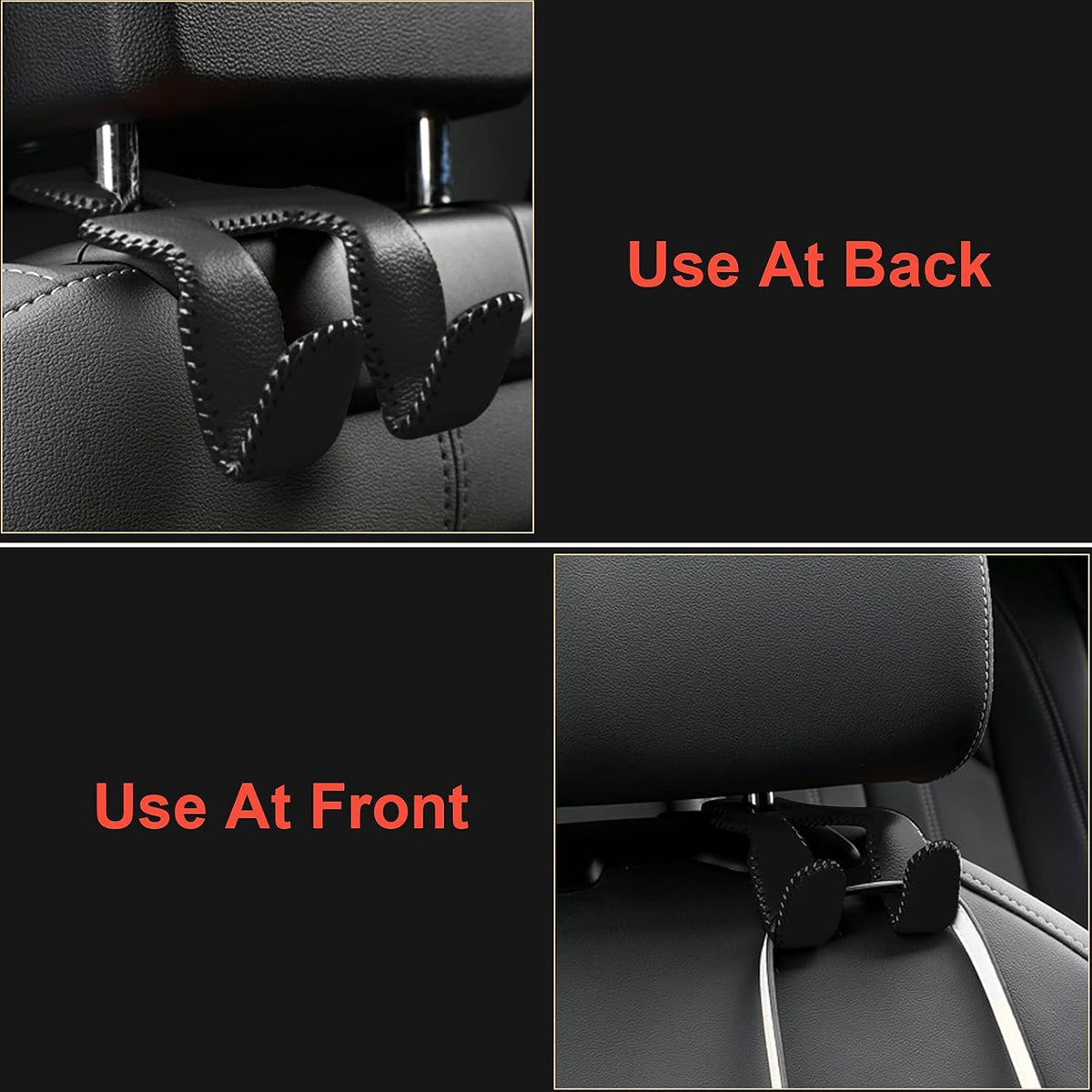 AMVOYOA 【2021 Upgraded】 Car Purse Hook, 2 in 1 Car Seat Headrest Hooks Durable Hanger Storage Holder Leather Organizer for Hanging Grocery Bags, 1 Pack, Beige