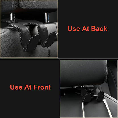 AMVOYOA 【2021 Upgraded】 Car Purse Hook, 2 in 1 Car Seat Headrest Hooks Durable Hanger Storage Holder Leather Organizer for Hanging Grocery Bags, 1 Pack, Beige